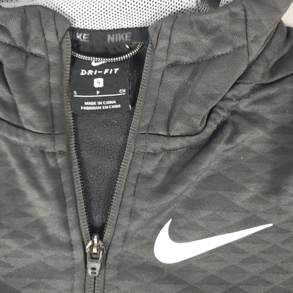 Nike Kids Dri-FIT Quarter Zip Hoodie Black Geometric Diamond Pattern Small S